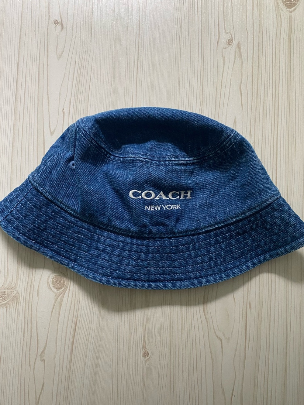 Coach Women’s Denim Bucket Hat in Navy Blue with Embroidered Logo